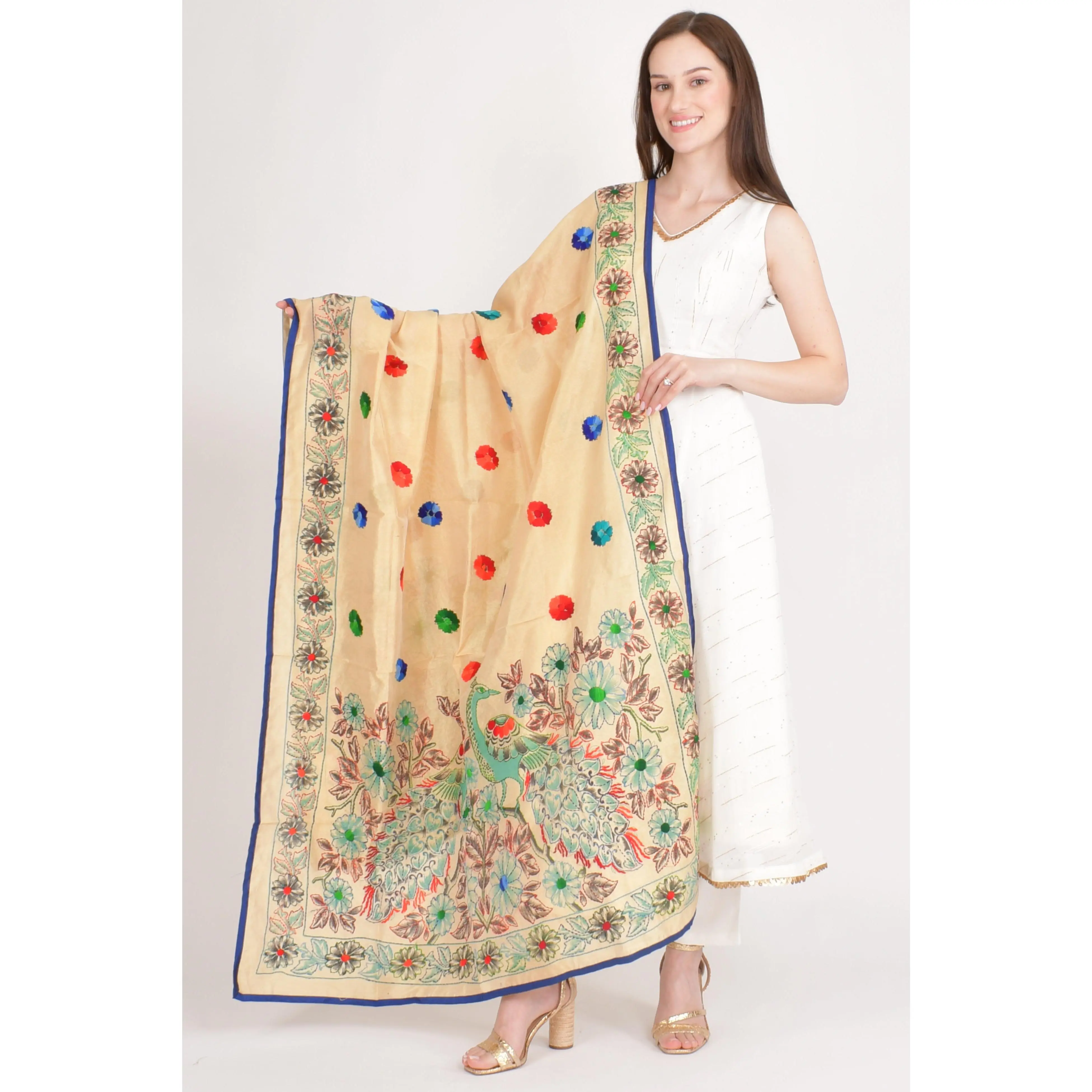 Isha Beige Embroidered Dupatta