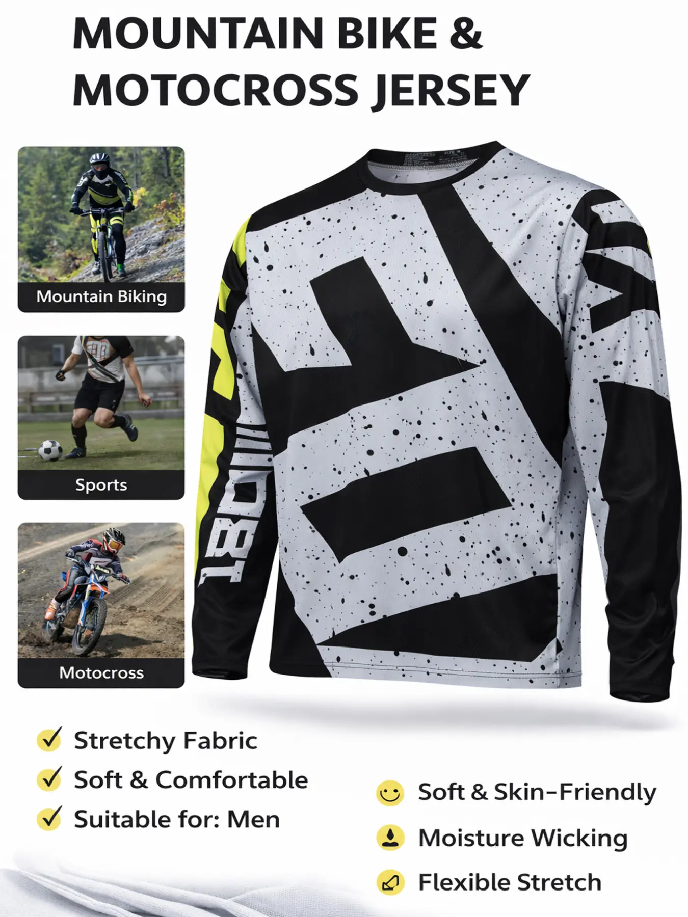 Men's Off-Road Mountain Bike Long Sleeve Shirt, Jersey, Sports Top, Geometric Design, Sporty Style, Fitted, All Seasons, Random Print, Athletic Tops, Sports Clothing