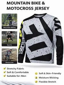 Men's Off-Road Mountain Bike Long Sleeve Shirt, Geometric Design, Sporty Style, Fitted, All Seasons, Random Print