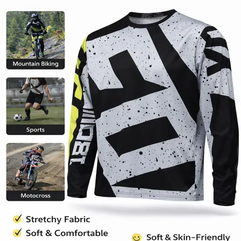 Men's Off-Road Mountain Bike Long Sleeve Shirt, Jersey, Sports Top, Geometric Design, Sporty Style, Fitted, All Seasons, Random Print, Athletic Tops, Sports Clothing
