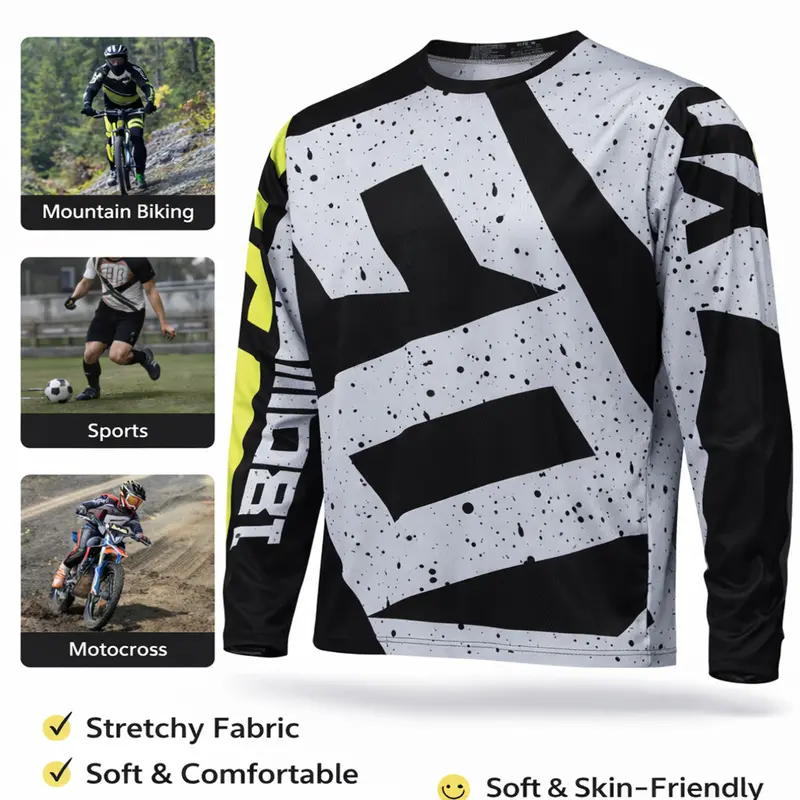 Men's Off-Road Mountain Bike Long Sleeve Shirt, Jersey, Sports Top, Geometric Design, Sporty Style, Fitted, All Seasons, Random Print, Athletic Tops, Sports Clothing