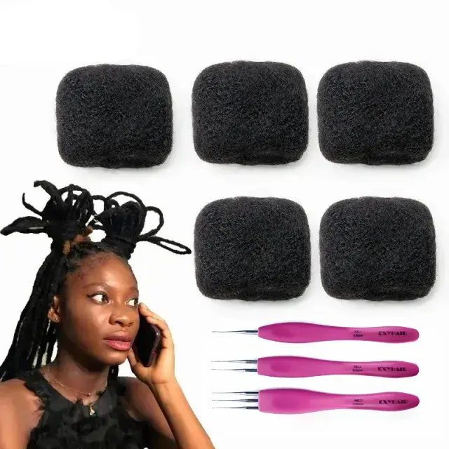 Exyhair 16 inch Afro Kinky Bulk 100% Human Hair for Ideal to Make/ Repair Afro Hair Braids, Dreadlocks Extension, Afro Twist