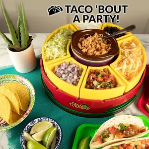 Nostalgia Taco Tuesday Heated Lazy Susan Taco Bar Serving Set – Red