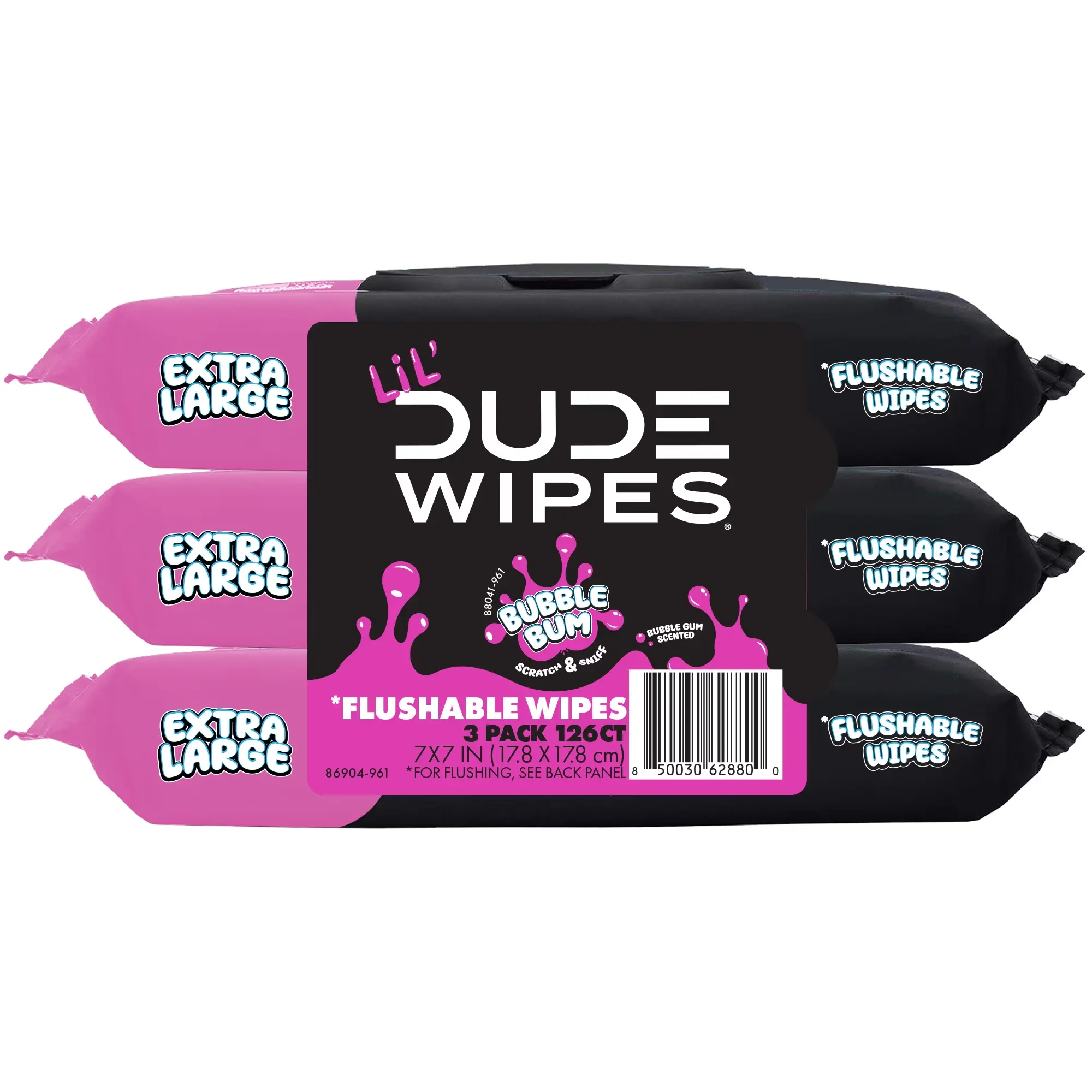 Choose ur scent| DUDE paper Flushable Wipes, Extra Large Bubble Bum Wet Wipes, Bubble Gum Scent, 126 Count, 3 Pack
