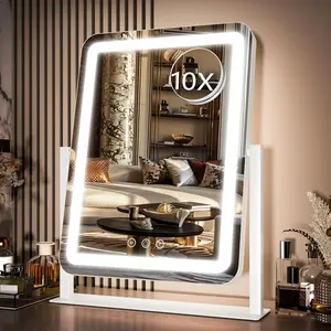Hollywood Mirror with Lights, 17" L x 13" W LED Lighted Makeup Mirror, Dimmable & Color Lighting Modes, 10X Magnification Mirror, CRI>95% HD, 20W High Brightness (96 LED)
