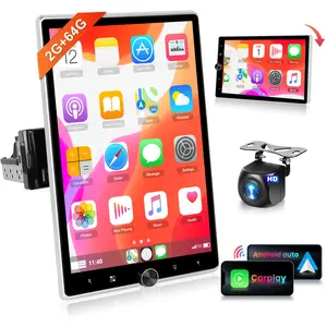 2+64G 10.4''Single Din Car Stereo with Carplay/Android Auto,  Mirror Link Android 13 Rotatable Touch Screen Radio with EQ Audio/SWC/GPS/FM RDS Radio+Backup Camera