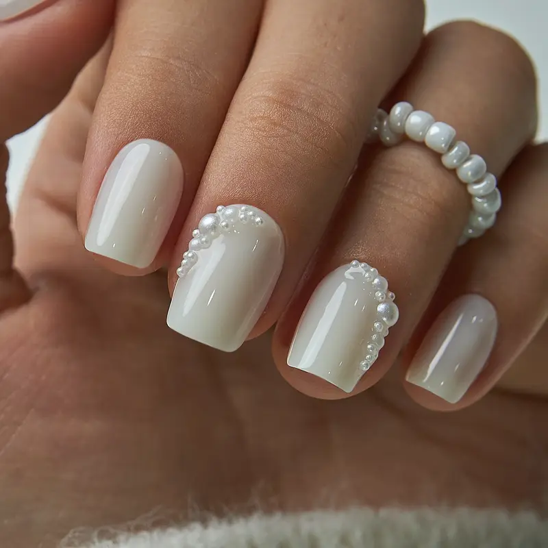 Pearl Drizzle Press On Nails | CurvLife Nail | 30pcs Medium Square Fake Nails | Glossy Finish with Iridescent Pearl Sheen & Soft Shine | Easy to Apply, Comfortable & Long-Lasting | Perfect for Daily Commutes, Business Meetings, Banquets & Formal Events