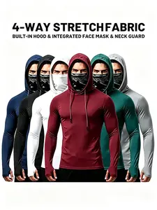 6 Pack Men Work shirts for men , UPF Sun Compression Hooded Shirts,Quick Dry Breathable Long Sleeve Athletic Tops with Attached Face Mask, Lightweight Cooling Performance Activewear for Fishing Construction Outdoor Work hoodies clothing,  casual apparel