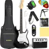 STRICH 39" Beginner Electric Guitar Kit SST-S10 (Black) - SSS Pickup, 10W Amplifier, Bag, Tuner, Capo, Strap, Strings, Cable, Picks, Father's Day Gift