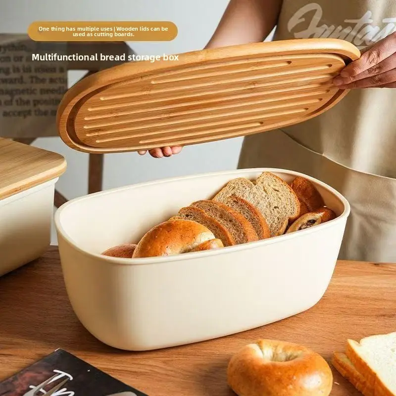 Thickened Bamboo Wood Bread Storage Box with Bamboo Wood Lid, Large Capacity Food Storage Containers for Home Kitchen, Outdoor Camping Picnic