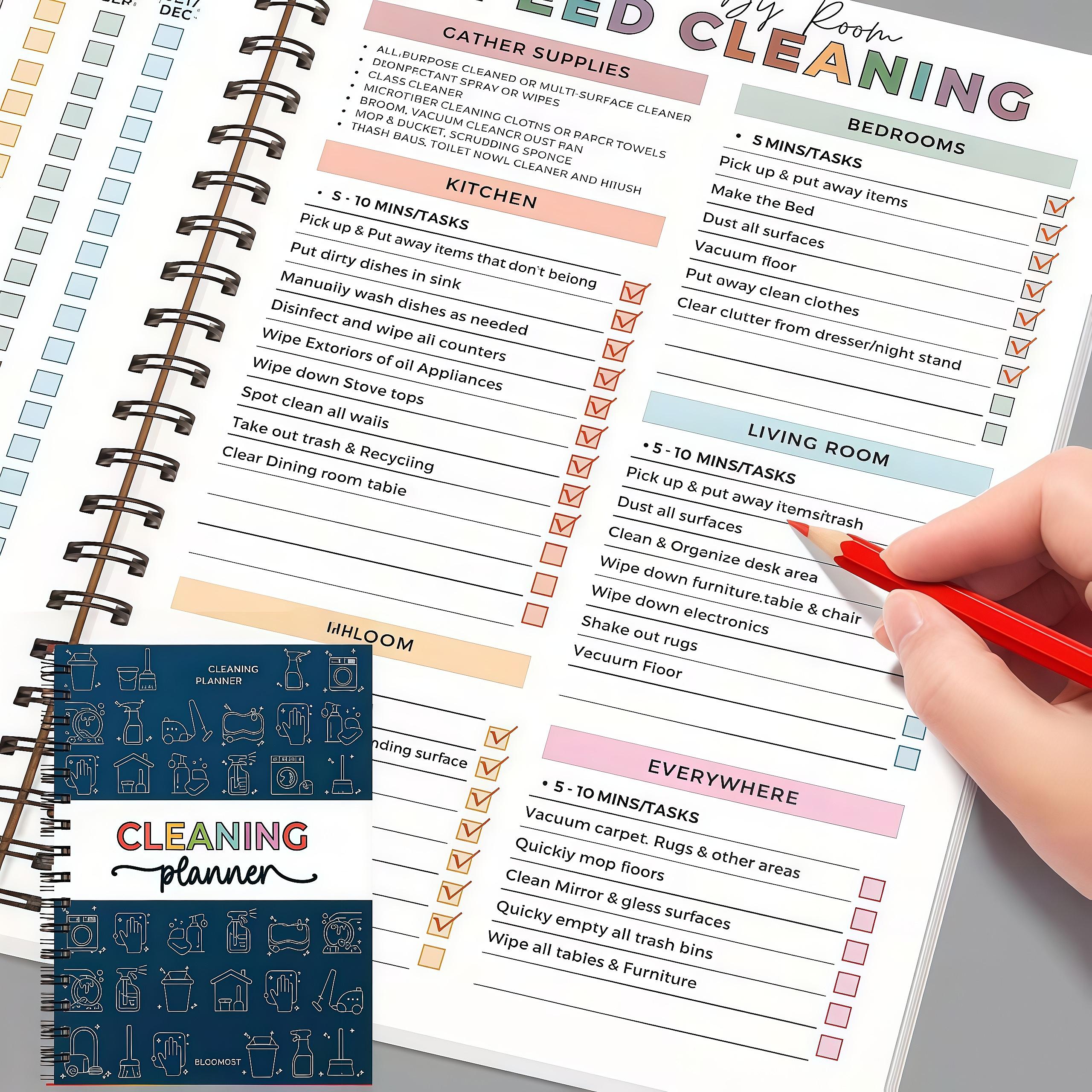 ADHD Cleaning Planner - Cleaning Schedule and Checklist Organizer for Adults and Teens - Daily, Weekly & Monthly Household Cleaning Checklist for ADHD Minds - Stress-Free Housework