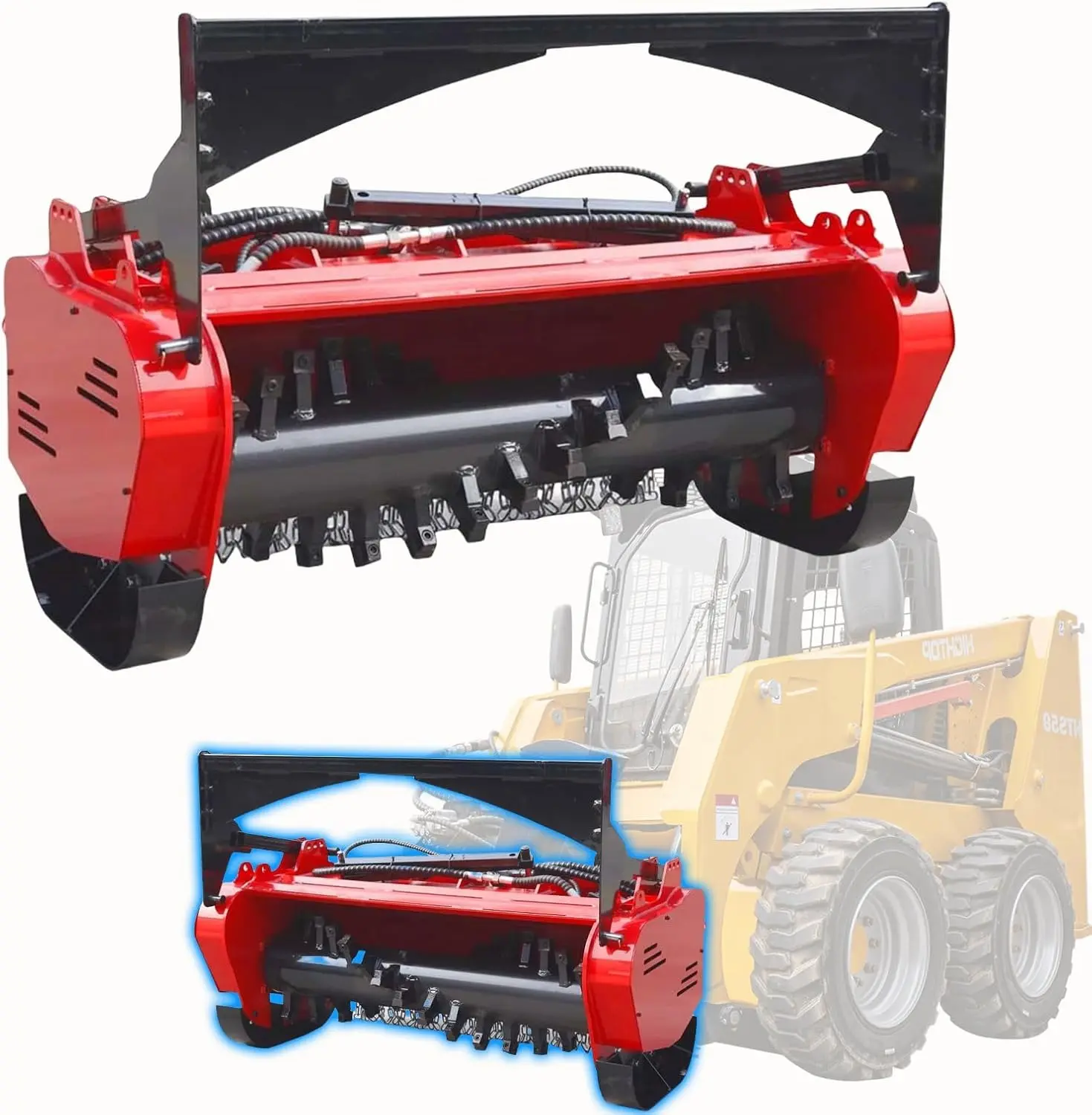 MMS Forestry Mulcher Attachment 46-Inch Skid Steer Mulcher for Bobcat with 10-30MPa Pressure & 2200-3000RPM Speed Ideal for Clear Land & Weed Management