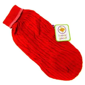 Lookin' Good! Fashion Pet Cable Knit Dog Sweater - Red Full Length with Leg Straps for Winter Wear