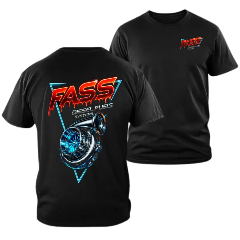 Diesel Fuel System T-Shirt with Neon Turbocharger Pattern, Car Streetwear Double-Sided Pattern T-Shirt, Gift for Diesel Enthusiasts and Mechanics, Christmas Gift, Halloween, Holiday Gift, Birthday Gift, Fashionable and Comfortable, Unisex Casual Tshirt