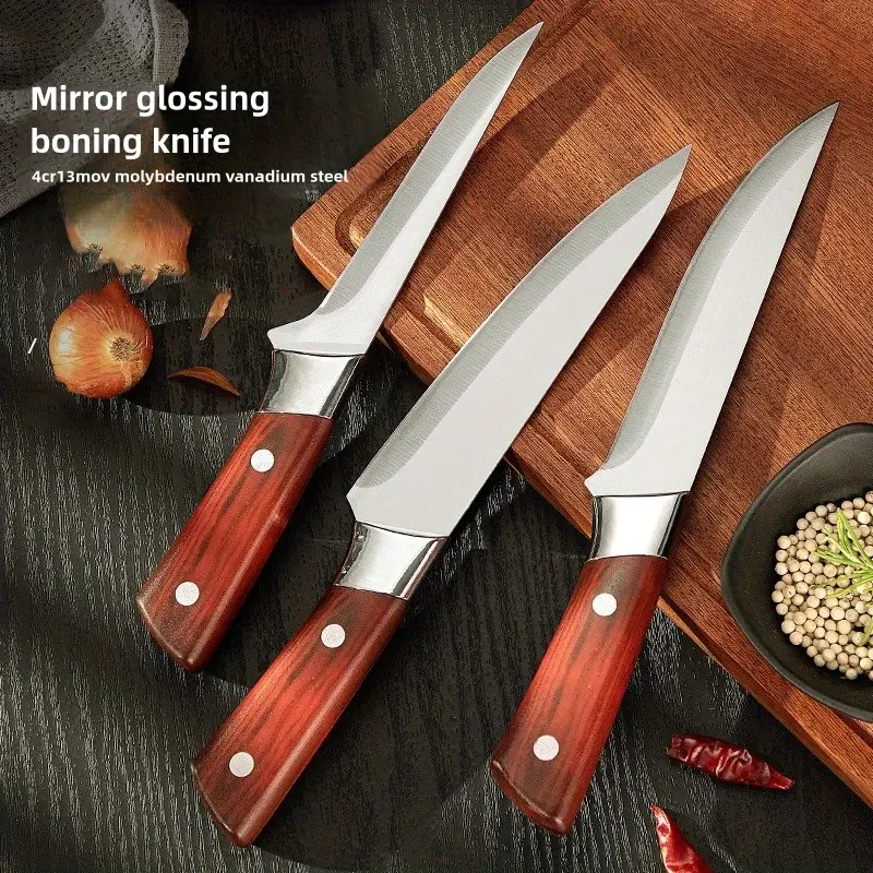 3-Piece Professional Butcher Knife Set, Handmade Stainless Steel Boning Knife and Fish Fillet Knife, Multi-Purpose Cooking Kitchen Carving Tools for Chefs, Chef Knives Kitchenware