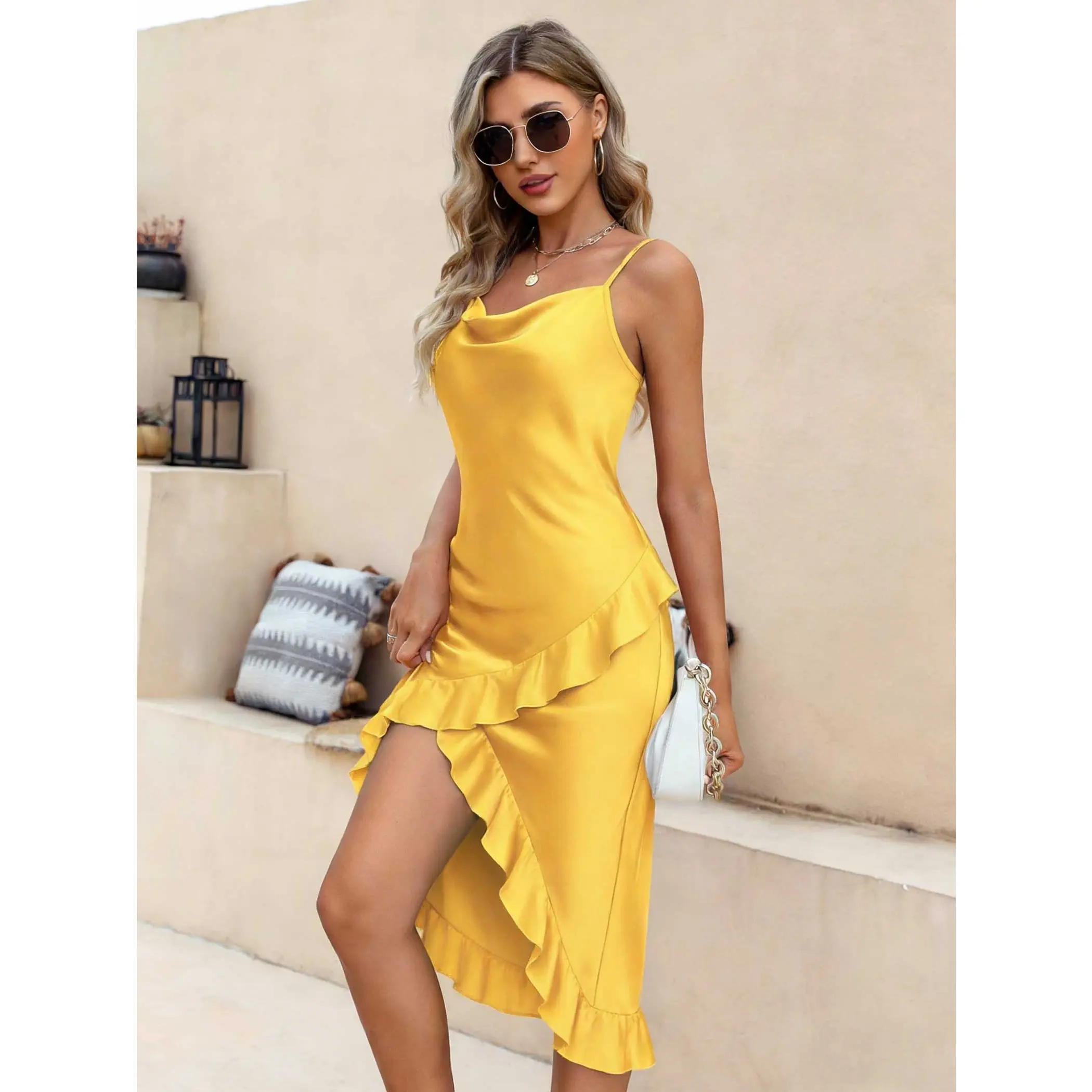 Solid Color Elegant Comfy Sleepwear Dress V Neck Backless with Side Split Comfortable Nightgown for Women Loungewear Summer Clothes Perfect for All Seasons And Most Occasions Wife Girlfriend Wedding Anniversary Birthday Valentine's Gift, Sleeveless