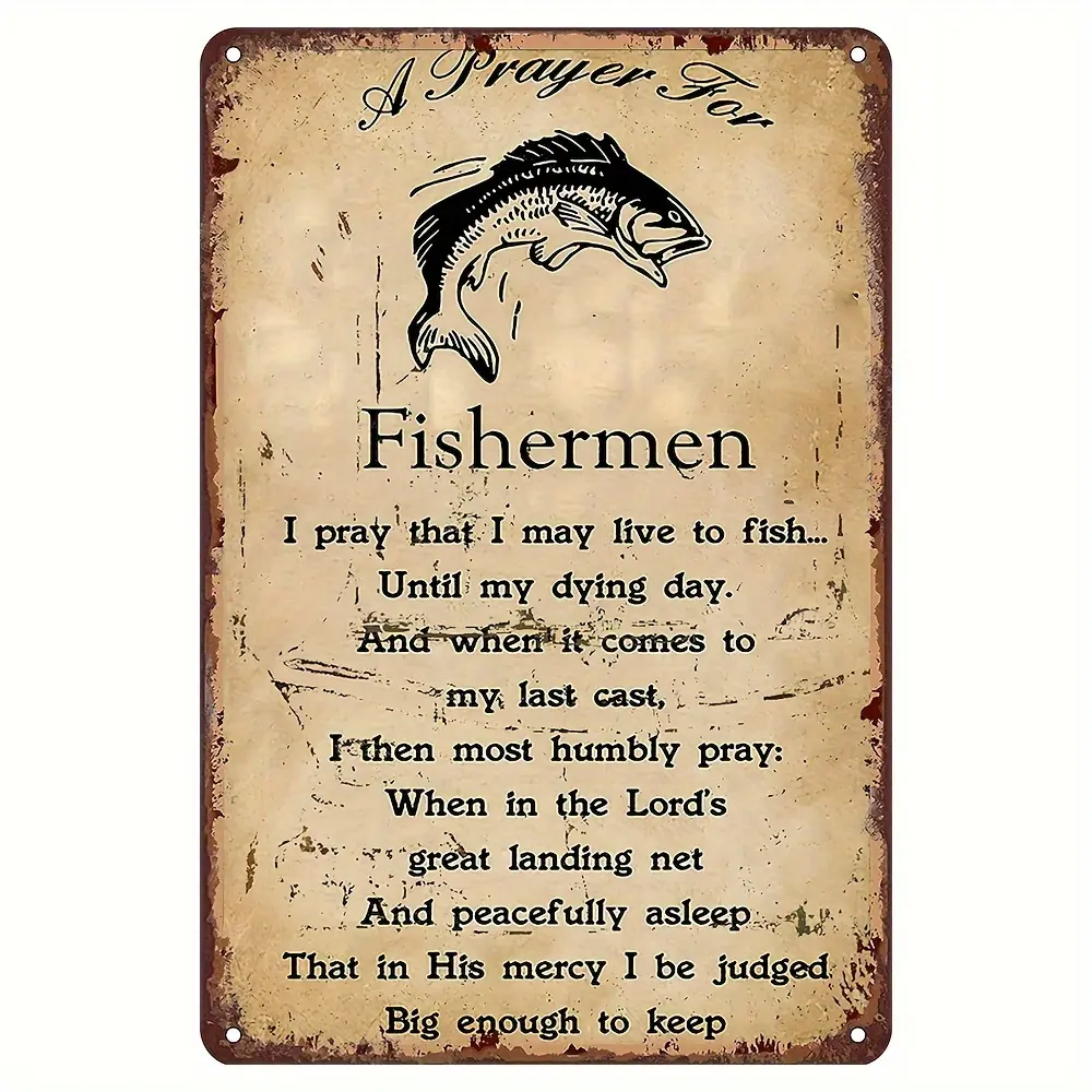 Vintage Steel Fishing Tin Sign - 20cm(L)x30cm(W)/20x30cm Hangable Easy-Hang Home Decor Plaque, Easy-to-Clean Home Supply, Ideal Fisherman Gift, Bar Decor