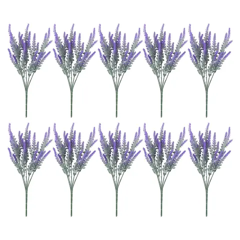 10-Pack 9.65 in Plastic Artificial Lavender Eternal Flower Bouquets - Specialty Kitchen Decoration, Fade-Resistant Ornament for Wall, Window, Table Use