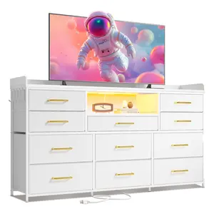【MultiFunctional TV Stand】Raybee 8-11 Drawer Smart LED Dresser, with Charging Station, Power Outlets, LED Lights & Shelves, Modern Storage Cabinet for Bedroom/Hallway, TV Stand for 32-55 inch TVs, Easy 10-min Assembly, Includes 4 Hooks