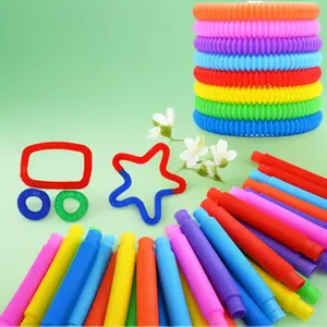 30 Pack 10-Color Pop Tubes, Easter Basket Stuffers for Toddlers & Kids, Stress Relief Autism Sensory Fidget Toys, Ideal for Party Favors, Classroom Prizes, Travel & Therapy Use