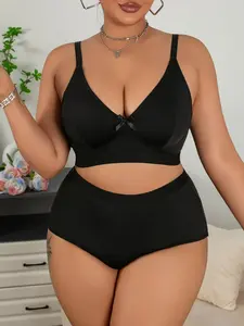 Plus Size Sexy Lingerie Set 1XL-4XL - Minimalist Plain Wireless Bra Set Medium, High Waisted Matching Set with Full Coverage Panty