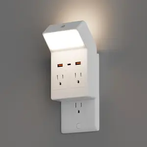 Smart Plug with Night Light, Multifunctional Socket Converter with 4 AC Outlets & 2 USB & 1 Type C Ports, Wall Mounted Outlet Extender for Home Office