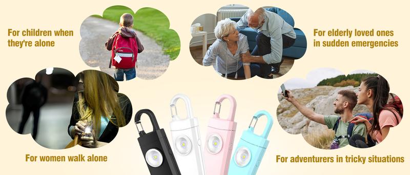 A bodyguard that can be hung on a bag!  130dB to scare away bad guys, LED light for night lighting, multiple colors Portable Durability