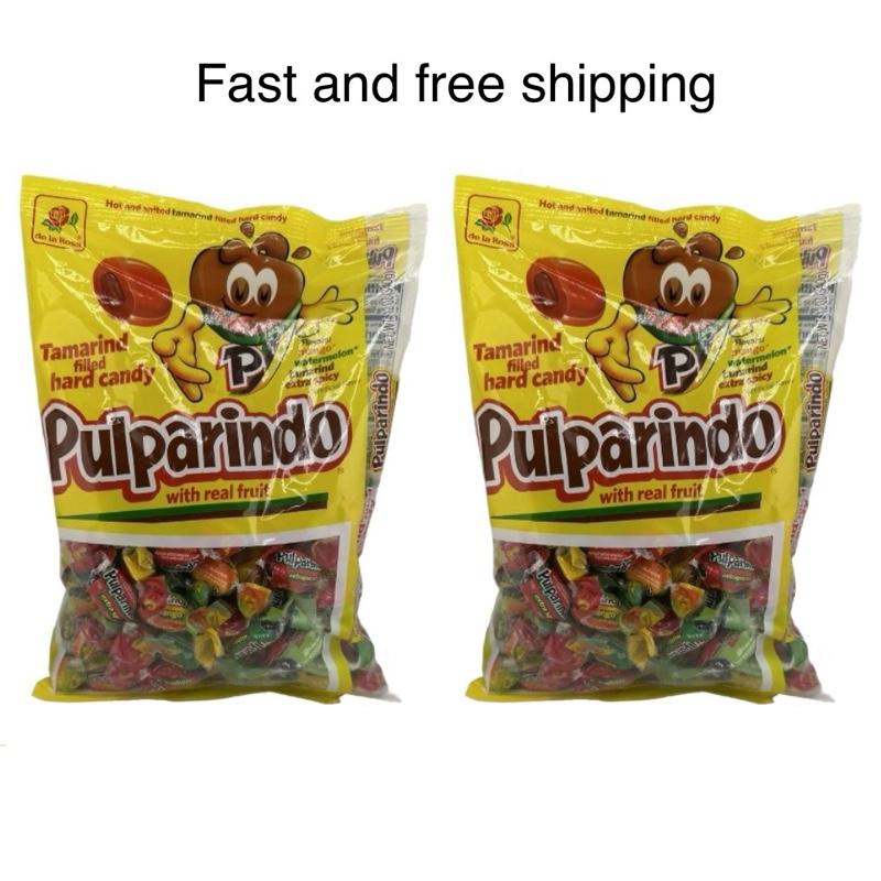 Pulparindo Hard Candy  with Real Fruit, Mango, Tamarind Watermelon & Spicy Flavors, Sweet Snack Mangga Candies 68 counts Each bags (packs 2 ) Party Favor