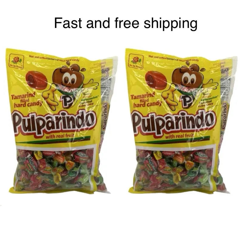 Pulparindo Hard Candy  with Real Fruit, Mango, Tamarind Watermelon & Spicy Flavors, Sweet Snack Mangga Candies 68 counts Each bags (packs 2 ) Party Favor