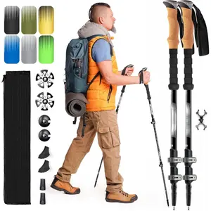Trekking Poles – Lightweight Collapsible Aircraft Grade Aluminum Hiking Poles with Cork Grips Quick Locks & All-Terrain Accessories – Pair of 22026