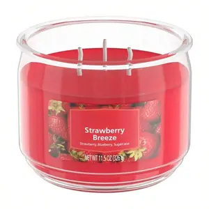 Strawberry Breeze Scented Three Wick Glass Jar Candle, 11.5 oz