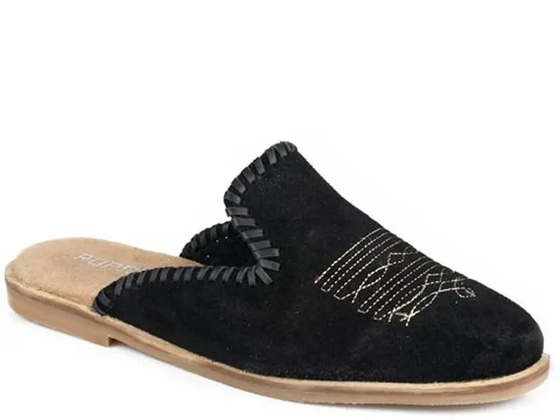 Womens Roper Black Cow Suede Hampton Mules