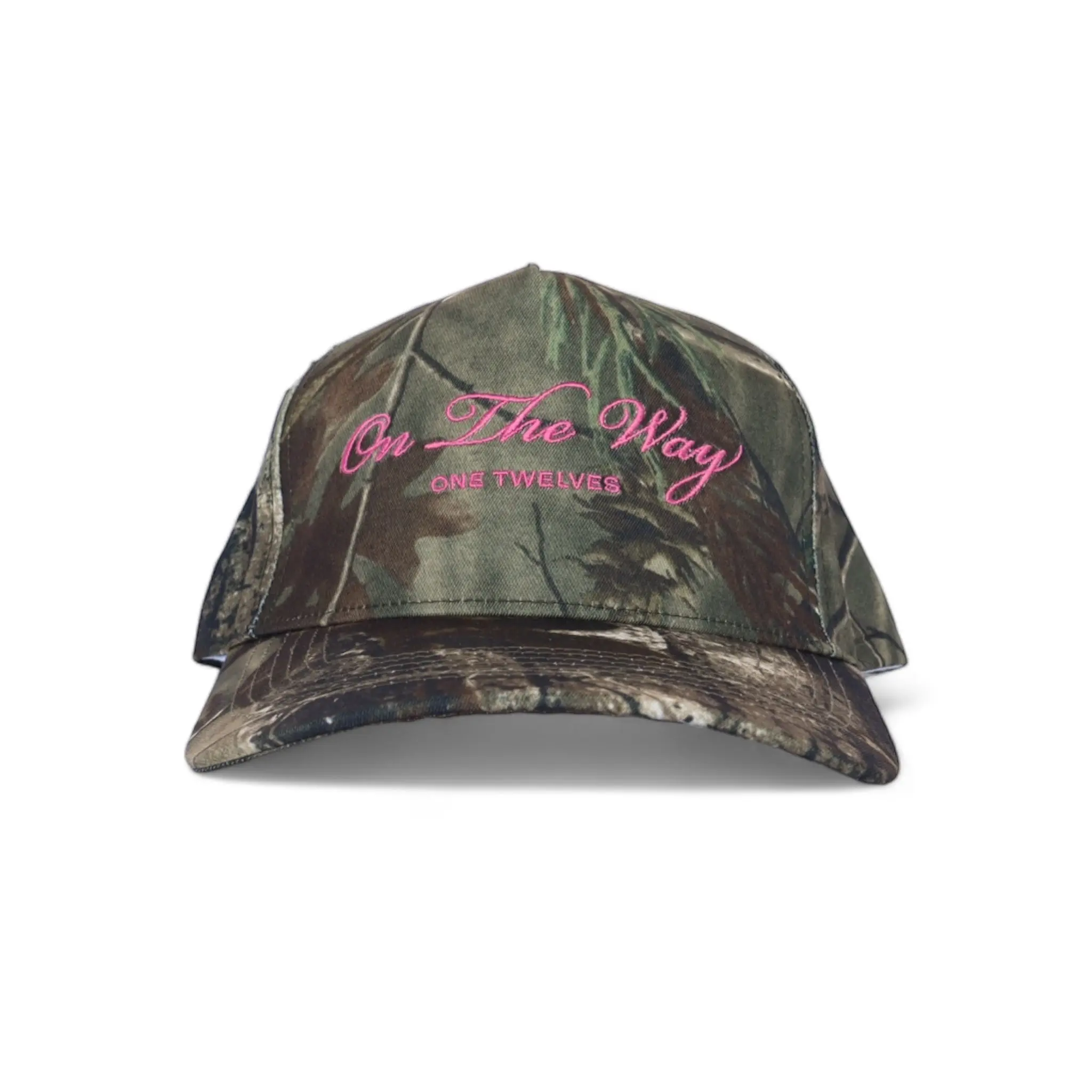 One Twelves Hot Pink Camo Trucker Hat with Snapback Closure Sports Cap Unisex One Size Fits All Embroidered Logo