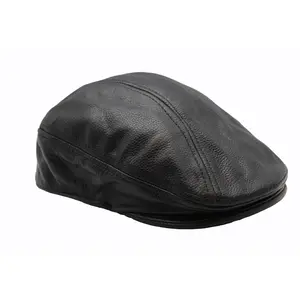 Newsboy Hats for Men Leather Ivy Newsboy Flat Cap Cabbie Driving Fishing Hat Black Leather Ascot Cap Newsboy Gatsby Cabbies Hat