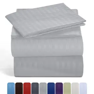 Lux Decor 4 Pc Striped Bed Sheets Set - Upto 16" Deep Pocket Soft Brushed Microfiber Bedding Set with Pillowcases - Fade & Stain Resistant Bedding Accessories - Bedding Supplies - Decorative Bedsheet - Bedding Supplies - All Season Bed Sheet Sets