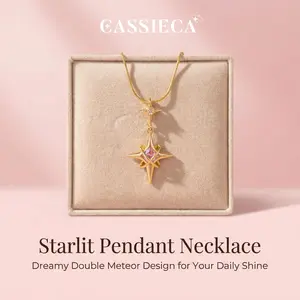 CASSIECA Pointed Star Cross Pendant Necklace for Women Retro Style Long 40cm Stainless Steel Clavicle Chain, Daily Wear Dainty Non-Tarnish Luxury Jewelry with Cubic Zirconia Summervibes