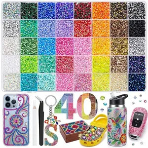 40000pcs 40 Colors 3mm Jelly Sparkly Glitter Rhinestones Set, Includes Tools and Tweezers, Flat Back Resin Gems, Ideal for DIY Crafts, DIY Nails, Nail Art, Phone Case Decor