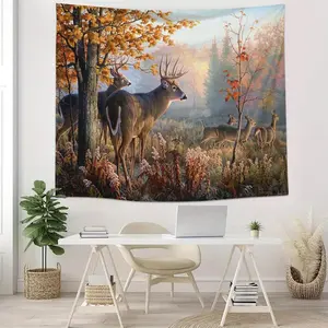 Deer in the Forest Pattern Tapestry, Natural Scenery Tapestry, Wall Hanging Decor for Home Living Room Bedroom Dormitory
