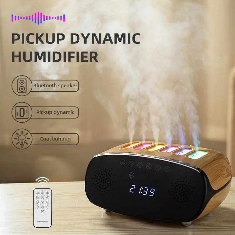 Multifunctional Bluetooth Speaker - Rechargeable Household Humidifier with Alarm Clock, Aromatherapy Diffuser, Wireless Remote Control, LED Sleep Lamp, Herbal Inhaler Fogger, Colorful Fireplace Air Effect (Ideal Home Gift)