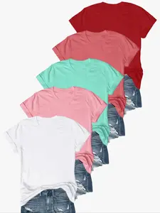 Women's Basic Solid Round Neck Tee, Casual Short Sleeve Crew Neck T-Shirt for Daily Wear, Ladies Clothes for All Seasons, Womenswear