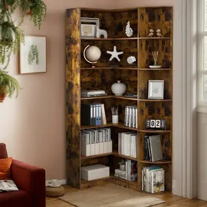 Tall Bookshelves, 6 Tiers Shelf Large Corner Etagere Bookcase with Full Baffle, L-Shaped Modern Storage Display Industrial Book Shelf