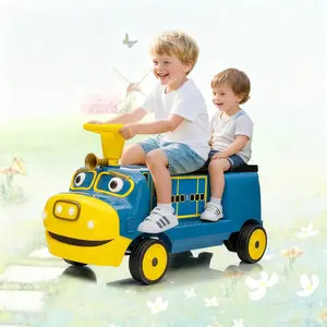 GAOMON 2 Seater Ride On Train Trackless, 12V Kids Ride On Toy with Height Adjustable Seat, Storage Space, Music, 2 Speeds, Electric Car for Toddlers 3+ Carriage Not Included,blue