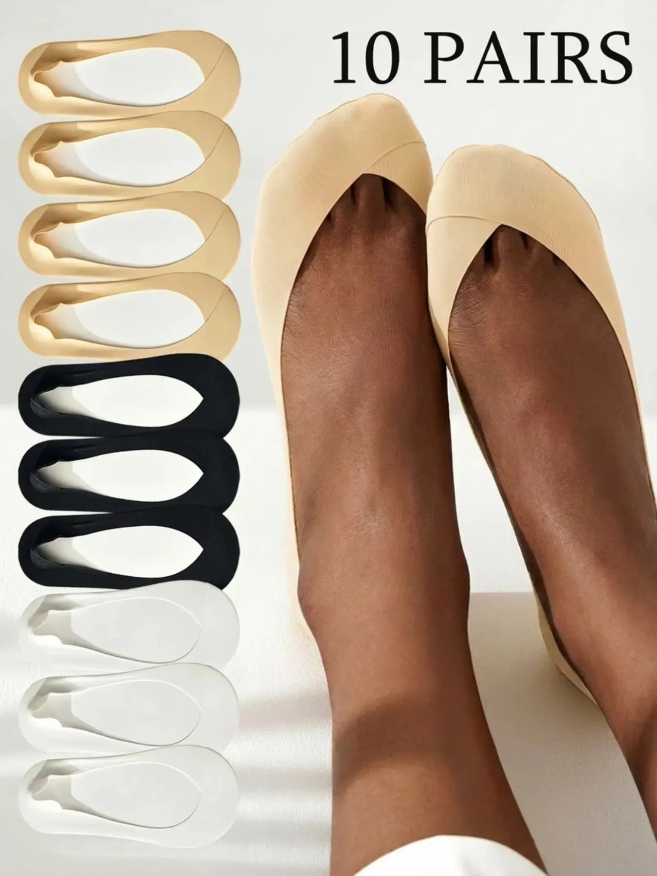 10 Pairs of Women's Ice-Silk Casual Boat Socks Women's Summer Thin Cotton-Soled Anti-Slip Heeled Socks Everyday Invisible Socks Breathable Lightweight Socks Plain Invisible Socks
