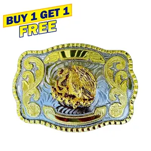 Gold-Tone Mexican Eagle Western Belt Buckle (5.5" x 4") - Hebilla Mexico Escudo Flag - Silver Rodeo Gift for Men