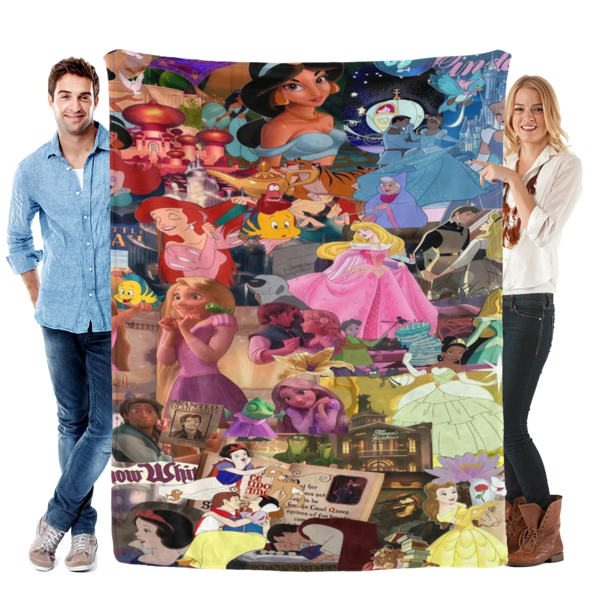 Disney Nostalgia Super Soft Fleece Blanket - All-Star Princess 2D Print, Breathable Lightweight Bedding Throw for Adults' Birthday, Special Occasion Aesthetic Room Decor, Fleece Fabric