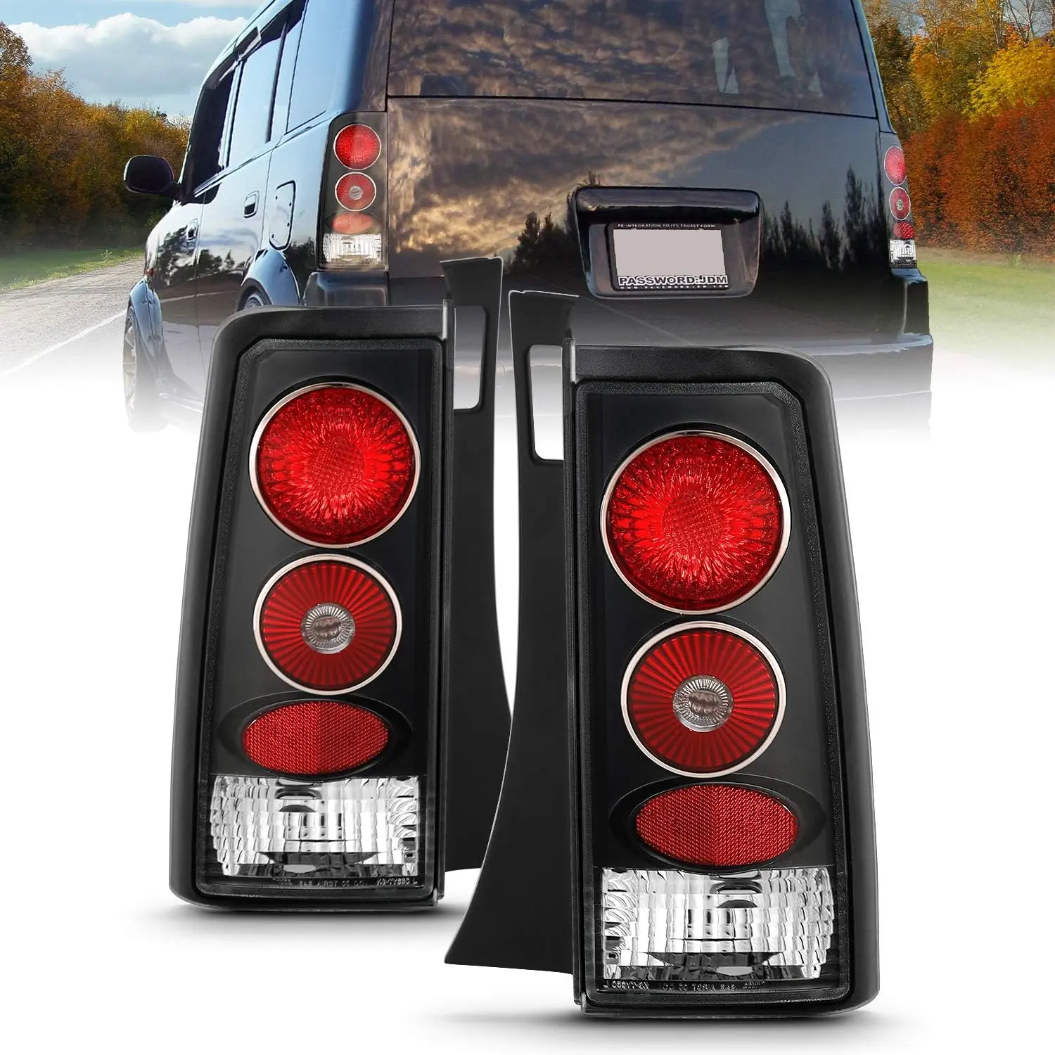 AmeriLite Replacement Brake Taillights Black Set For 04-07 Scion Xb - Passenger and Driver Side