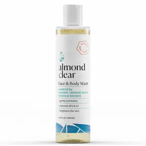 Almond Clear Face & Body Wash |for Acne, Folliculitis-Prone Skin | Gentle Everyday Exfoliating | Mandelic Acid, Botanicals | Safe for Sensitive Skin, Cleanser Smooth Soap