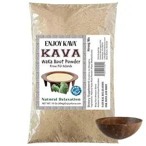 Enjoy Kava Powder Drink Noble Waka (16 Oz / 1 LB with 1 Coconut Bowl) Heavy Experience High Kavaloactones 14% Potency From Fiji Islands