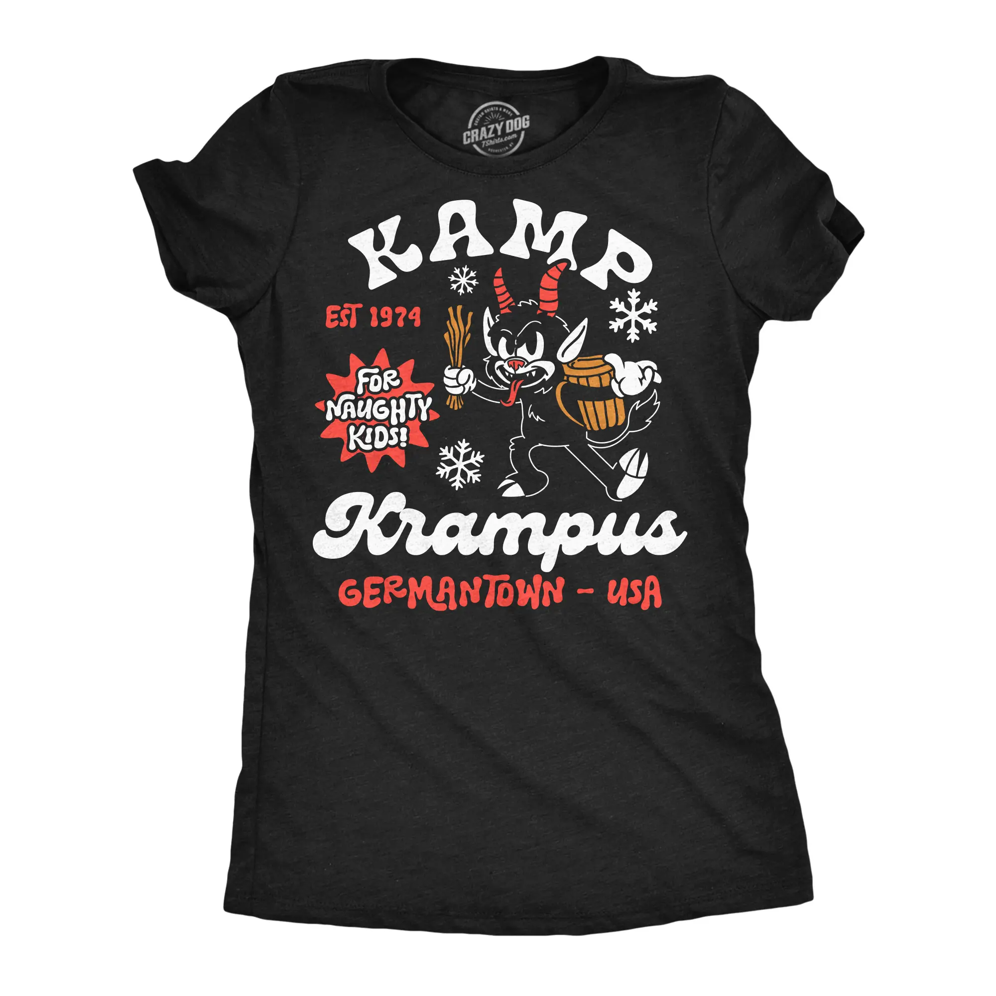 Womens Funny T Shirts Kamp Krampus Sarcastic Christmas Graphic Novelty Tee For Ladies Funny Womens T Shirts Cute Vintage Fashion Casual Ladies T-Shirt Gift Christmas Tops for Women Women's Novelty Tees Black -