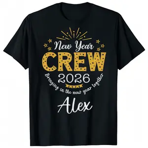 NewCustomizable 2026 Happy New Year Family Crew Neck Tees: Matching Christmas Holiday T-Shirts for Men(T)